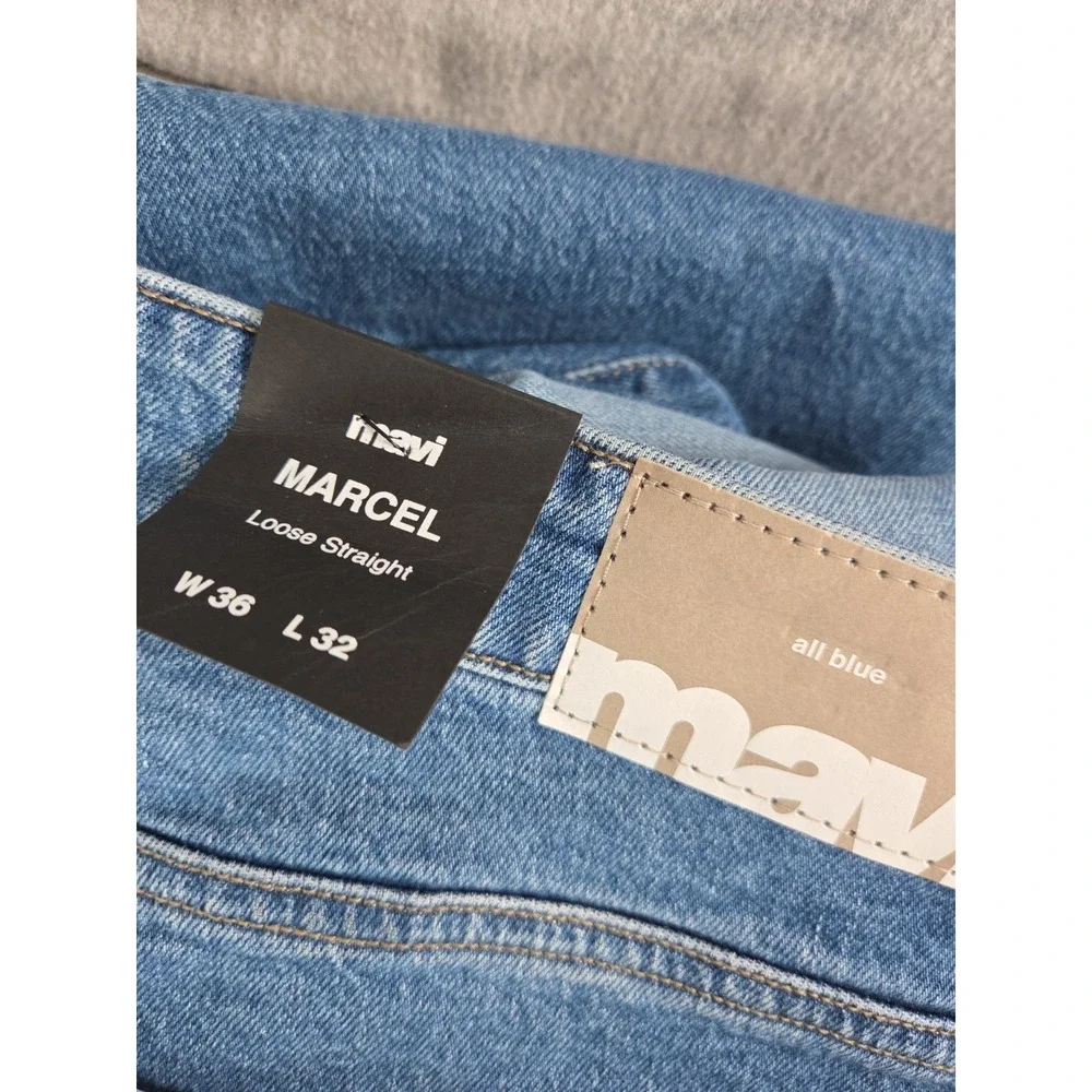 MAVI Marcel 36x32 Loose Straight Baggy Denim Jeans Classic All Blue Stretch NEW